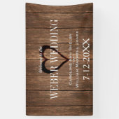 木素朴材と刻印されたハートのバ結婚ナー 横断幕 (縦)