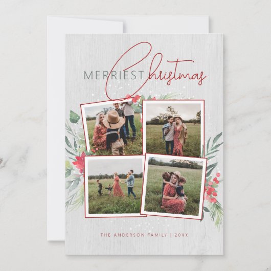 木素朴材と台本4写真のクリメリースマス シーズンカード (正面)