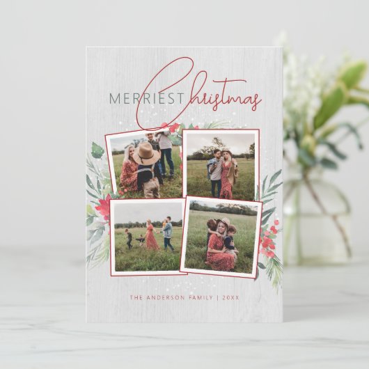 木素朴材と台本4写真のクリメリースマス シーズンカード (スタンド正面)