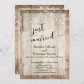 木素朴材と照明、たった今結婚しました、披露宴のみ 招待状 (正面/裏面)