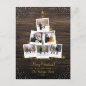 木素朴材と金ゴールド | クリスマスツリー写真コラージュ ポストカード (正面)