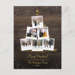 木素朴材と金ゴールド | クリスマスツリー写真コラージュ ポストカード