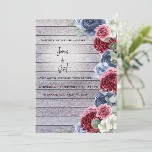 木素朴材の背景(花とスポットライト) 招待状 (スタンド正面)