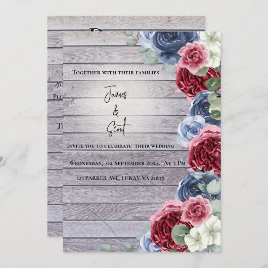 木素朴材の背景(花とスポットライト) 招待状 (正面/裏面)