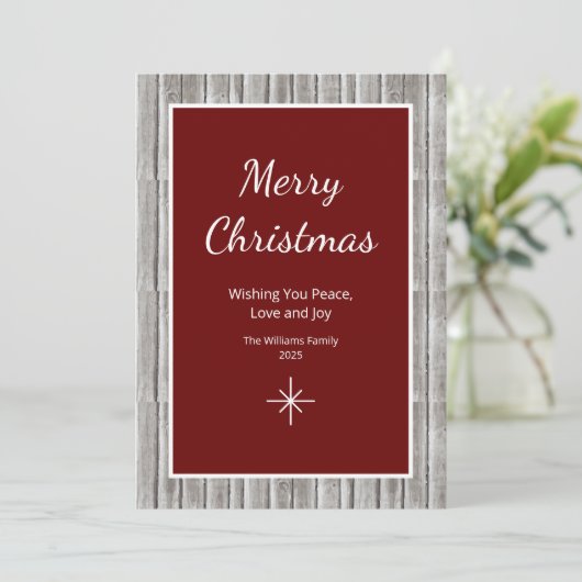 木素朴材シンプルスクリプト赤クリスマス シーズンカード (スタンド正面)
