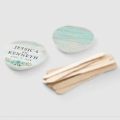 木素朴材ターコイズフローラ名結婚と日付 ハンドファン (組立なし)