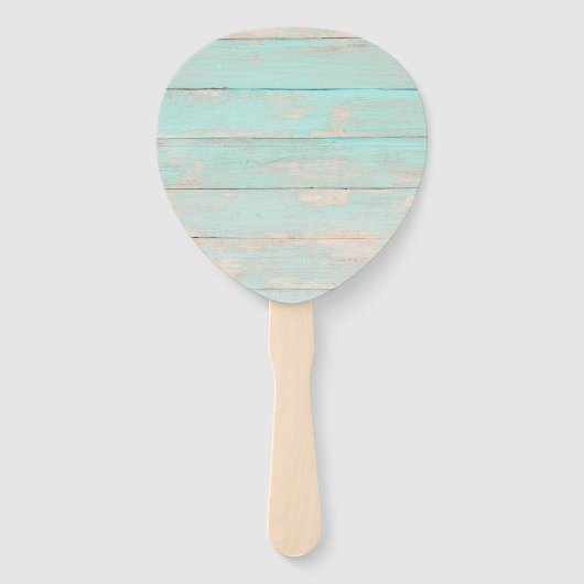 木素朴材ターコイズフローラ名結婚と日付 ハンドファン (裏面)