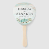 木素朴材ターコイズフローラ名結婚と日付 ハンドファン (正面)