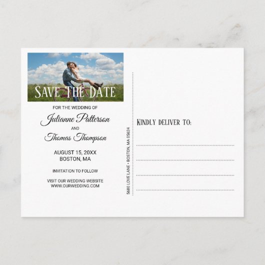 木素朴材ハート写真の保存日付 案内ポストカード (裏面)