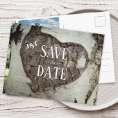 木素朴材ハート写真の保存日付 案内ポストカード