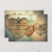 木素朴材ハート- 3x5結婚式招待状 招待状 (正面/裏面)