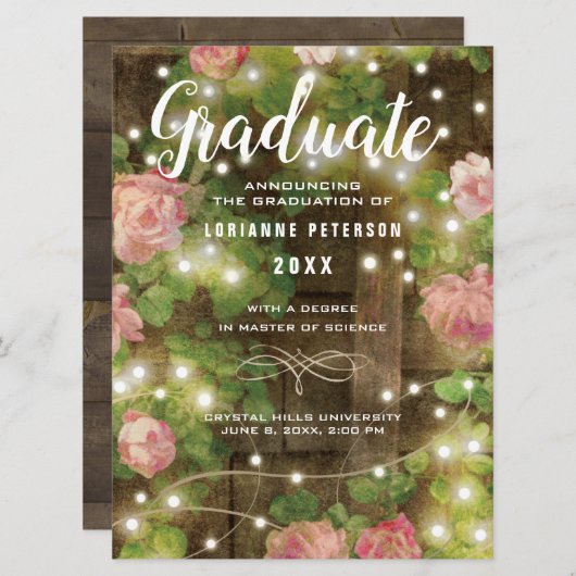 木素朴材バラフローラ弦ライト卒業 案内状 (正面/裏面)