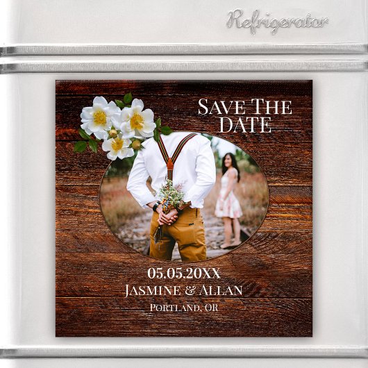 木素朴材バラ写真Save the Date Magnet マグネット