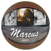 木素朴材パパ名Keepsake 3フォトコラージュ バスケットボール (正面)