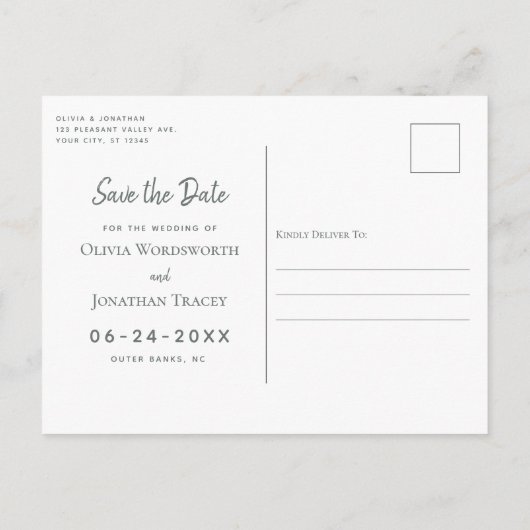 木素朴材ビーチ日付を保存結婚する 案内ポストカード (裏面)