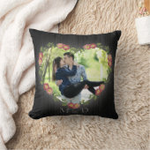 木素朴材フローラハート写真とイニシャル クッション (ブランケット)