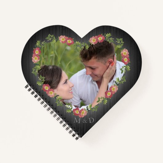 木素朴材フローラハート写真とイニシャル ノートブック (正面)