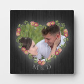 木素朴材フローラハート写真とイニシャル フォトプラーク (正面)