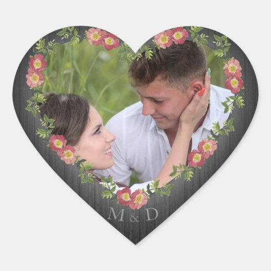 木素朴材フローラハート写真ハート ハートシール (正面)