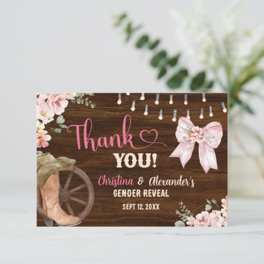 木素朴材フローラブーツまたは弓サンキューカード サンキューカード (スタンド正面)