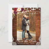 木素朴材フローラライトレース保存日 マグネット招待状 (正面)