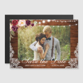 木素朴材フローラライトレース写真保存日 マグネット招待状 (正面/裏面)