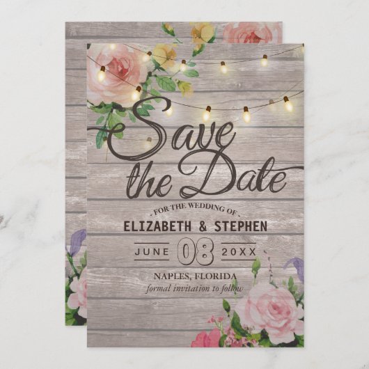 木素朴材フローラ列ラ結婚イの日付 セーブザデート (正面/裏面)