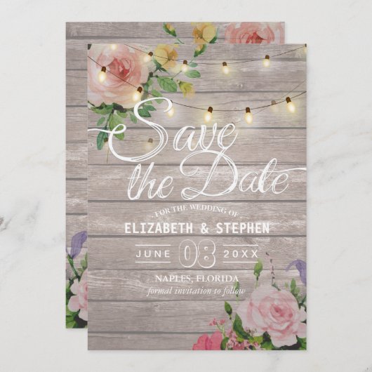 木素朴材フローラ列ラ結婚イの日付 セーブザデート (正面/裏面)