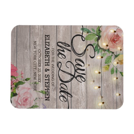 木素朴材フローラ列ラ結婚イの日付 マグネット (横)