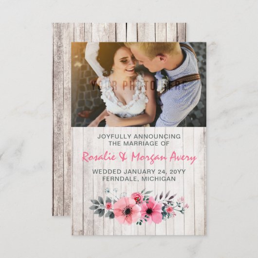 木素朴材フローラ国の結婚式の発表 招待状 (正面/裏面)