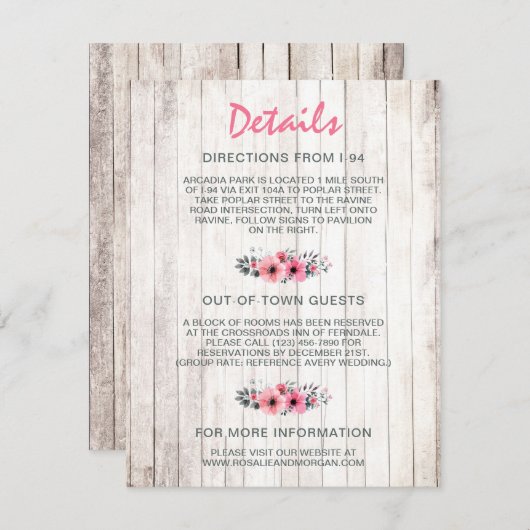 木素朴材フローラ国の結婚式の詳細挿入 エンクロージャーカード (正面/裏面)