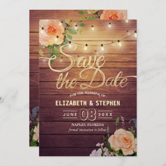 木素朴材フローラ弦ライト日付の保存 セーブザデート (正面/裏面)