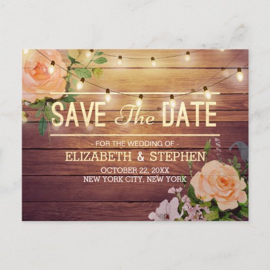 木素朴材フローラ弦ライト日付の保存 案内ポストカード (正面)