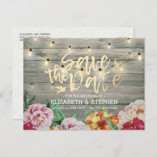 木素朴材フローラ弦ライト日付の保存 案内ポストカード (正面/裏面)