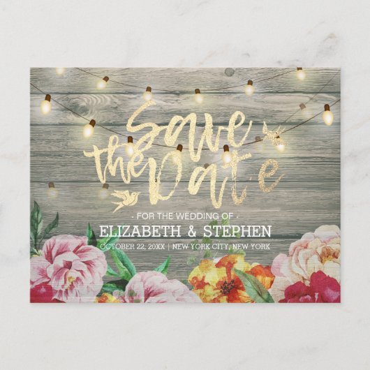 木素朴材フローラ弦ライト日付の保存 案内ポストカード (正面)