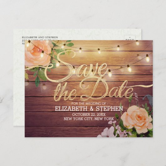 木素朴材フローラ弦ライト日付の保存 案内ポストカード (正面/裏面)