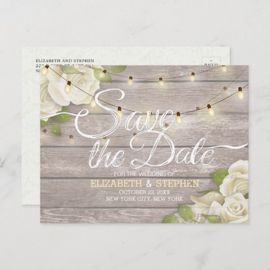 木素朴材フローラ弦ライト日付の保存 案内ポストカード (正面/裏面)