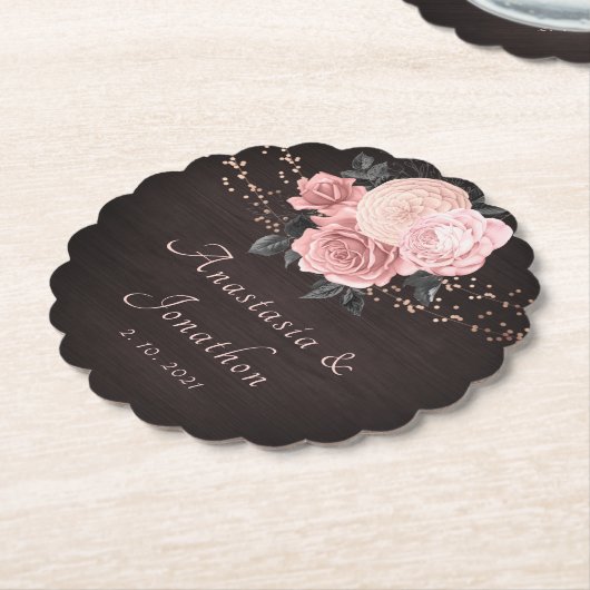 木素朴材赤面フローラストリングラ結婚イト ペーパーコースター (アングル)