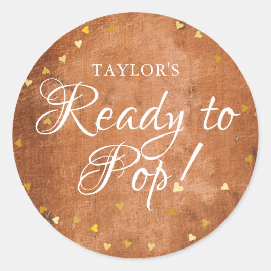 木素朴材金ゴールドハート準備が整ったポップ・アートの ラウンドシール (正面)