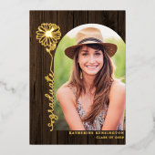 木素朴材金ゴールド手書き写真卒業 箔招待状 (正面)