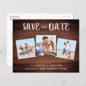 木素朴材3写真バジェット結婚式の日付を保存 (正面/裏面)