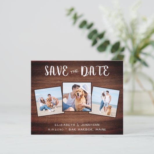 木素朴材3写真バジェット結婚式の日付を保存 (スタンド正面)