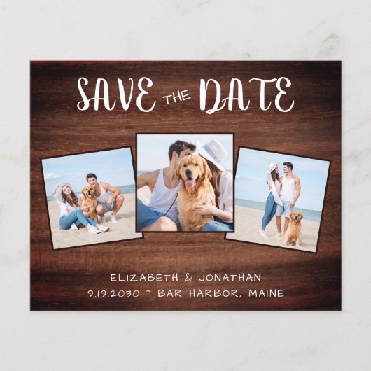 木素朴材3写真バジェット結婚式の日付を保存 (正面)