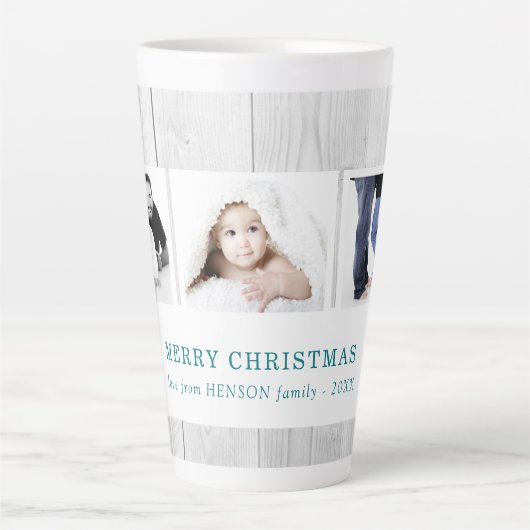木素朴材3家族の写真コラージクリスマス カフェラテマグ (正面)