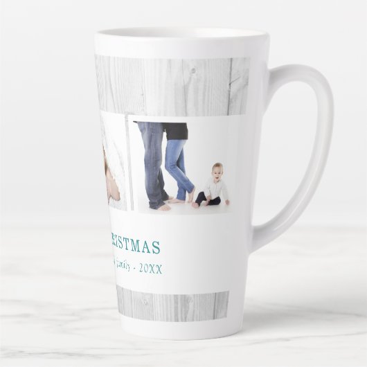 木素朴材3家族の写真コラージクリスマス カフェラテマグ (右)