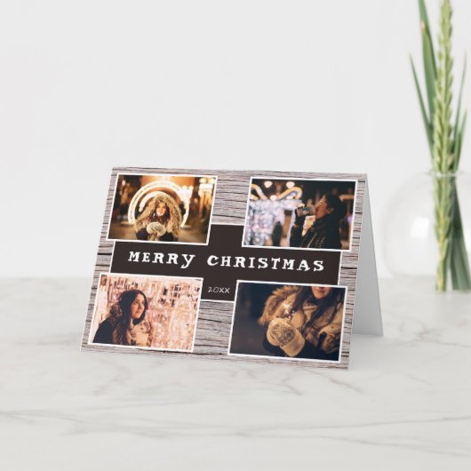 木素朴材4フォトコラージクリスマス シーズンカード (正面)