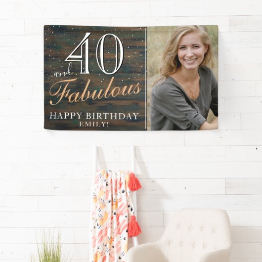 木素朴材40と素晴らしい40th誕生日の写真 横断幕 (インサイチュ)