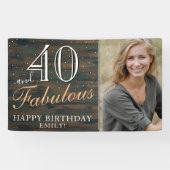 木素朴材40と素晴らしい40th誕生日の写真 横断幕 (横)