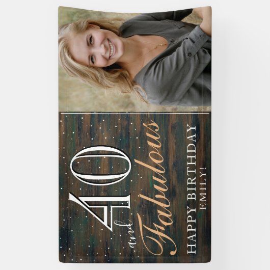 木素朴材40と素晴らしい40th誕生日の写真 横断幕 (縦)