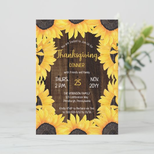 木素朴材 |ひまわり感謝祭ディナー 招待状 (スタンド正面)